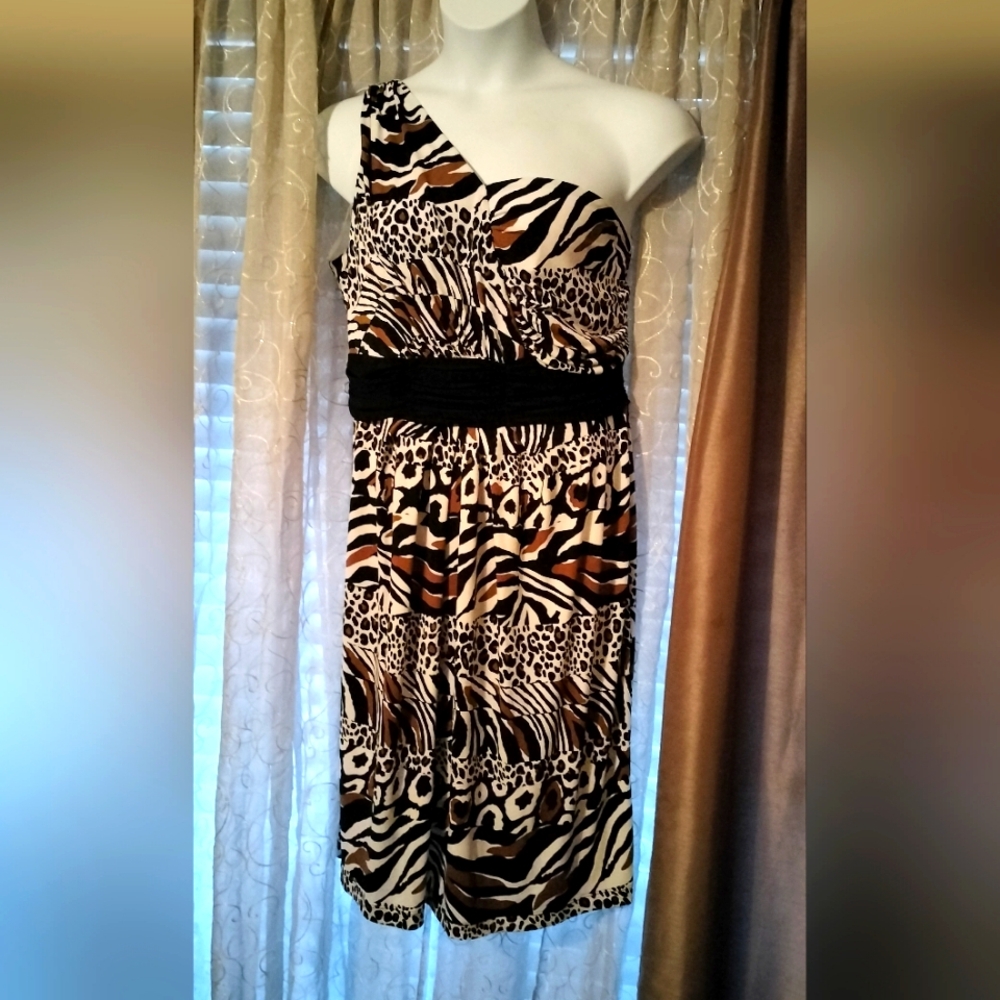 Women's One Shoulder Animal Print Dress
